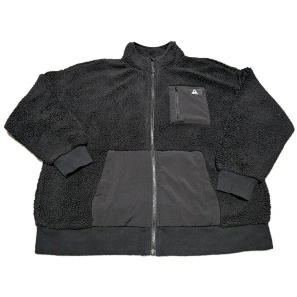 Reebok Jacket Mens 2XL‎ Black Fleece Sweater Full Zip Chest Pocket